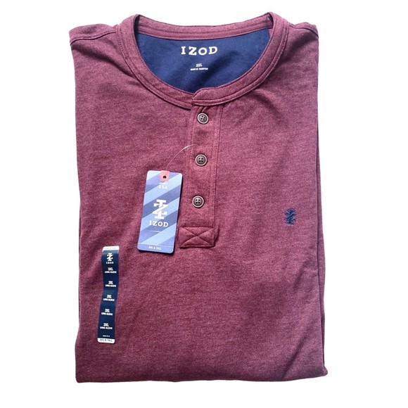 IZOD Big & Tall Men's Brushed Jersey L/S Henley Port Red Heather Sz 3XL NWT - Picture 2 of 8